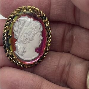 Vintage Cameo Brooch with Gold Trim